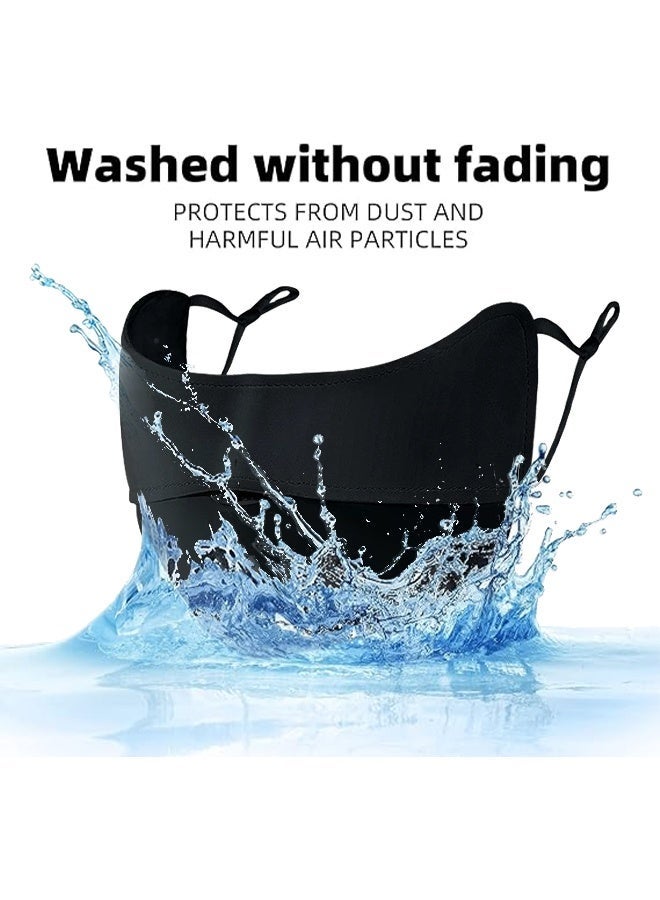 أكنزلмед 5 قطع قابلة لإعادة الاستخدام غبار القطن وحماية الشمس غطاء الوجه للرجال والنساء ، حجم M ، مصنوع من نسيج القطن مع تصميم الأنف المنحني للتناسب المثالي. حلقتين مرنتين قابلتين للتعديل للارتداء المريح بدون ضغط الأذن. لون أسود ، مقاومة للغبار ، حماية الأشعة فوق البنفسجية ، قابلة للغسيل ودائمة ، مثالية للتنقل اليومي والأنشطة في الهواء الطلق. - Image 3